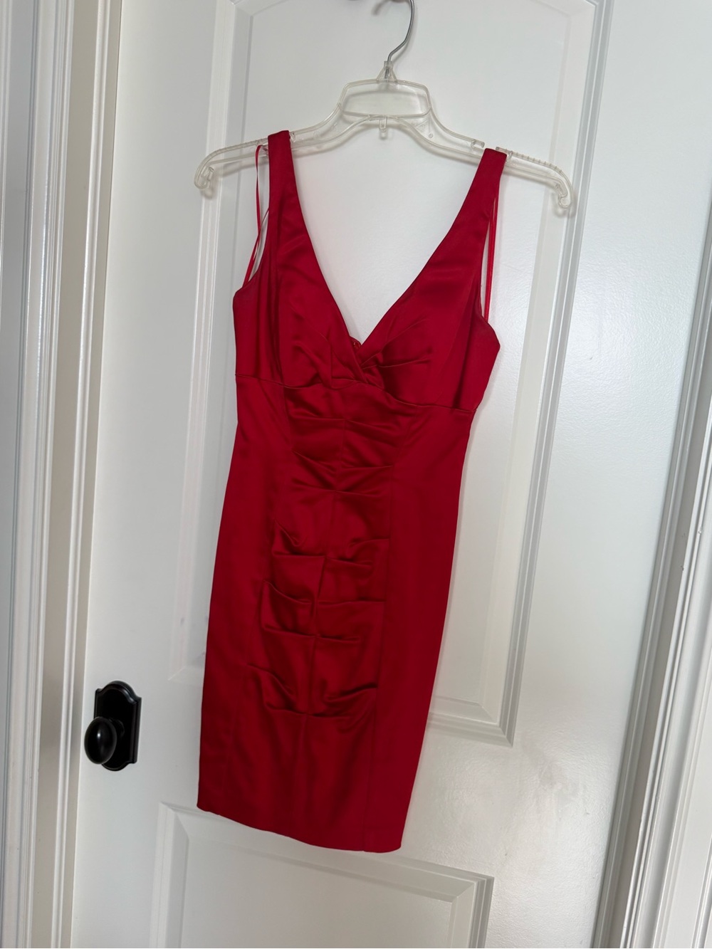 Cache Red V-Neck Ruched Mini Dress